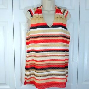 The Limited Sleeveless Top Lined Striped Multicolor V Collar Lightweight…